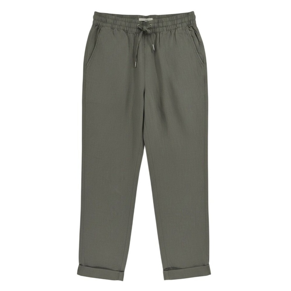 H&M Linen Drawstring Pants Women's 4 Army Green Elastic Waist Coastal Casual EUC